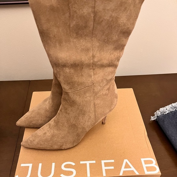 Just Fab Tan Suede Stiletto Boots - Picture 7 of 7